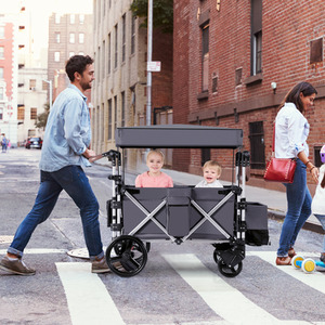 Push Pull Stroller Wagon with Adjustable Handle Bar - Grey by Costway