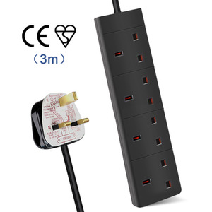 4 Way Extension Leads - Black / 3m by ExtraStar