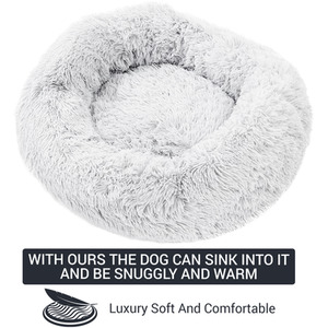 Medium Grey Plush Doughnut Fluffy Dog Bed - Grey by Ultra