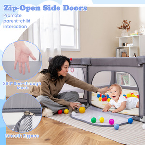 Extra Large Baby Playard Baby Playpen - Light Grey by Costway