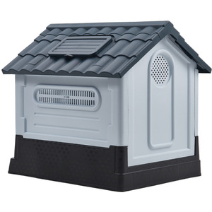 Waterproof Plastic Dog house with Skylight and Air Vents - Black Grey / 84cm by Livingandhome