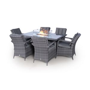 Arizona Fire Pit Square Rattan Patio Dining Set - Grey / 6 by Giardino
