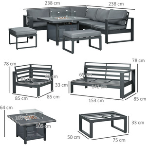 Outsunny 6pcs Aluminium Garden Furniture Set with Fire Pit Table - Grey by Outsunny