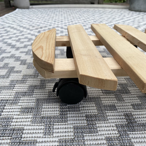 Set of 2 Round Wooden Plant Pot Trolley Movers - Pine by Selections