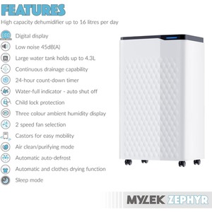 Digital Dehumidifier 16L With Humidity Display - White by Mylek