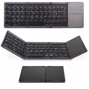 Mini Foldable Folding Bluetooth Wireless Keyboard with Touch Pad - Black