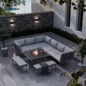 Mayfair Corner Lounging Set with Fire Pit Grey - Grey by Royalcraft