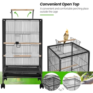 Open Top Parrot Cage with Wheels - Black by Yaheetech