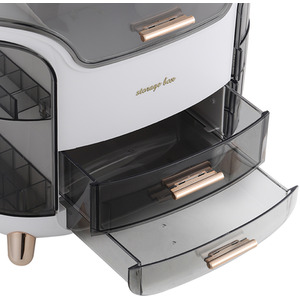 Make Up Organiser Large Dustproof Cosmetic Storage Box with Handle - White by Livingandhome