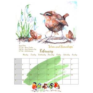 Birds in Watercolour 2024 Calendar by BebesArts