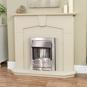 Adam Abbey in Stone Effect with Helios Electric Fire in Brushed Steel, 48 Inch - Stone Effect by Adam