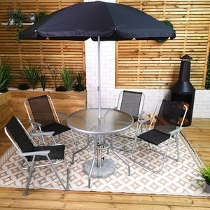 Samuel Alexander 4 Seater Garden Table And Chairs Set Dining Set With Parasol - Black & Grey by Samuel Alexander