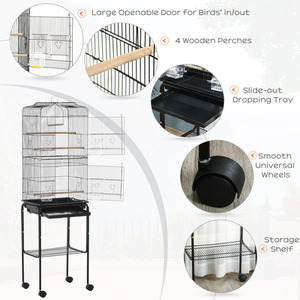 PawHut Bird Cage with Stand Wheels Slide-out Tray Shelf - Black by PawHut