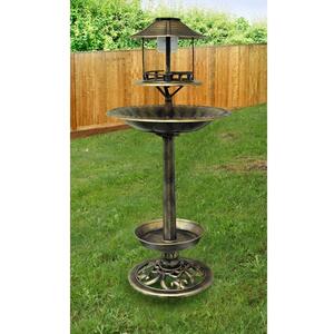 Bronze Effect Resin Garden Bird Bath and Table with Solar Light - Bronze by Samuel Alexander