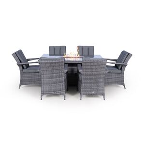 Arizona Fire Pit Square Rattan Patio Dining Set - Grey / 6 by Giardino