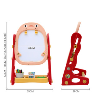 Kidkid Double-Sided Magnetic Easel Adjustable Drawing Board with Games - Yellow + Red by Kidkid