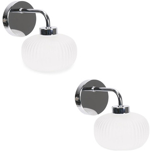 Pair of - Amaia IP44 Bathroom Wall Lights with Ribbed Glass Shades - Silver by ValueLights
