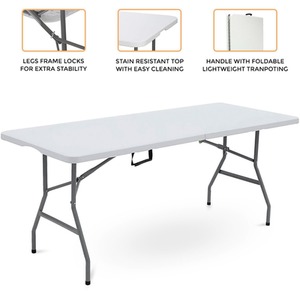 6ft Camping Table Heavy Duty Waterproof Foldable Portable Outdoor - White