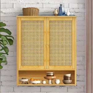 Bamboo Bathroom Wall-Mounted Storage Cabinet Organiser - Natural Brown by Pirlo Plush