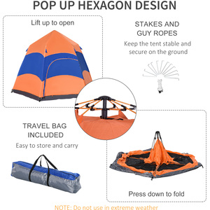 Outsunny Six Man Hexagon Pop Up Tent - Orange and Blue by Outsunny