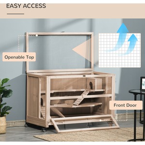 PawHut Wooden Small Animals Kit Hutch with 3 Tiers - Natural Wood by PawHut