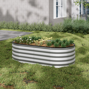 Oval Metal Raised Garden Bed - Galvanized Silver / 160cm / 42cm by Garden Sanctuary