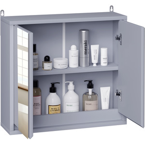 HOMCOM Wall Mount Mirror Cabinet Storage Bathroom Cupboard - Grey by HOMCOM