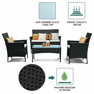 4pc Rattan Sofa Garden Furniture Set - Black by Bigzzia