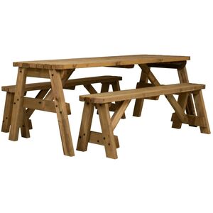 Victoria Rounded Space Saving Picnic Table Benches Set - Rustic brown / 210cm by Arbor Garden Solutions
