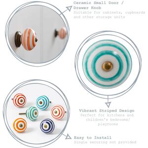 Round Ceramic Cabinet Knobs Pack of 6 Navy Stripe - Navy by Nicola Spring