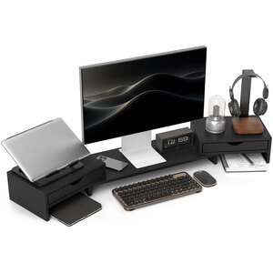 HOMCOM Adjustable Dual Monitor Stand Riser with Drawer - Black by HOMCOM