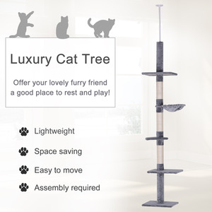 Pawhut Floor to Ceiling Cat Tree for Large Cats - Grey by Pawhut