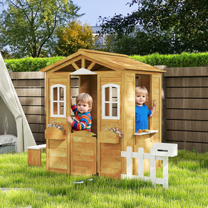 Outsunny Wooden Outdoor Playhouse with Mailbox - Brown by Outsunny