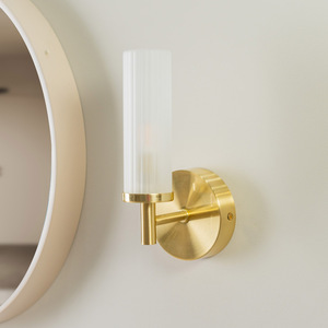 Pair of - Canya IP44 Bathroom Frosted Reeded Glass Wall Lights LED Bulb - Gold by ValueLights