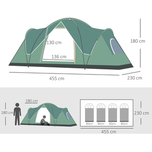 Outsunny Dome Camping Tent 5 to 6 Man - Green by Outsunny