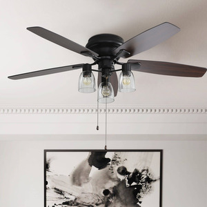 5-Blade Ceiling Fan Light with Glass Cup Shade and Pull String - Brown by Livingandhome