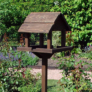 Traditional Wooden Garden Bird House Table - Brown by Garden Mile