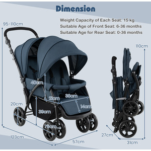 Portable Double Seat Baby Stroller - Blue by Costway