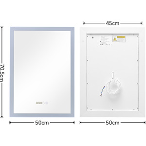 Aluminum Rounding LED Bathroom Mirror with Clock Fog Free - White by Livingandhome