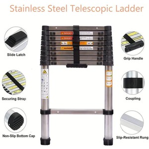 2.6M Telescopic Stainless Steel Extension Ladder - Stainless steel by Dyzi