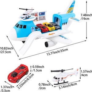 Transport cargo plane car ramp and 4 mini car 1 helicopter set - Blue