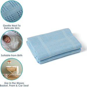 Soft Cotton Cellular Cot Blanket - Blue by Clair de Lune