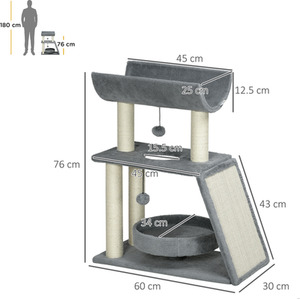 PawHut Cat Tree Tower with Scratching Posts, Pad, Bed, Perch, Toy Ball by PawHut