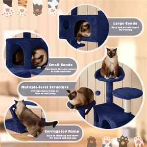 Multilevel Cat Tree with Scratching Posts - Navy Blue / 137cm by Yaheetech