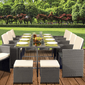 13 Piece Cube Rattan Garden Furniture Set - Light Grey by Comfy Living
