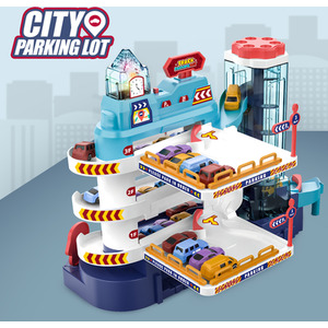 Vehicle Garage Track Toy Set with Electric Elevator - blue