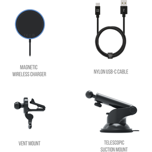 MagSafe Charger with Car Vent Mount and Telescopic Mount - Black by PW3R