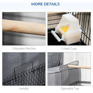 PawHut Bird Cage with Openable Top Stand Tray Handles Feeding Bowls D10 049V01 - Black by PawHut