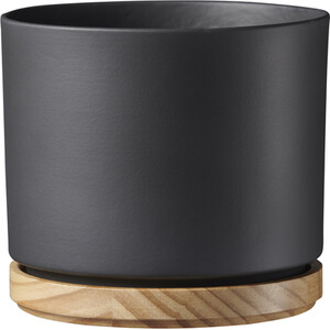 Oslo Pot with Wood Base - Black by Soendgen