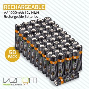 1000mAh Rechargeable AA Batteries (50-Pack) - Black by Venom